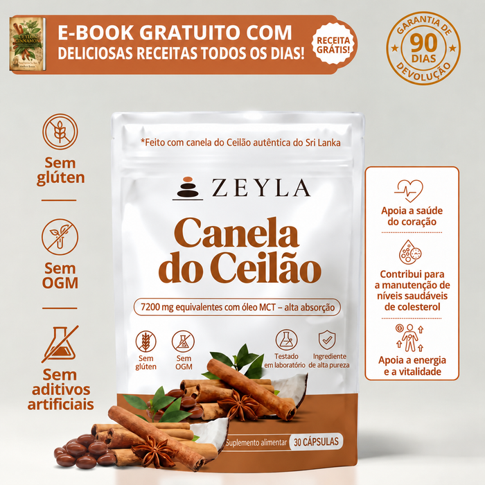 Canela do Ceilão 7200 mg equivalente com óleo MCT