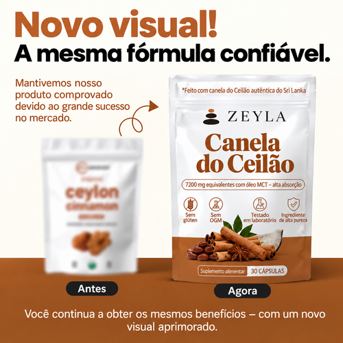 Canela do Ceilão 7200 mg equivalente com óleo MCT